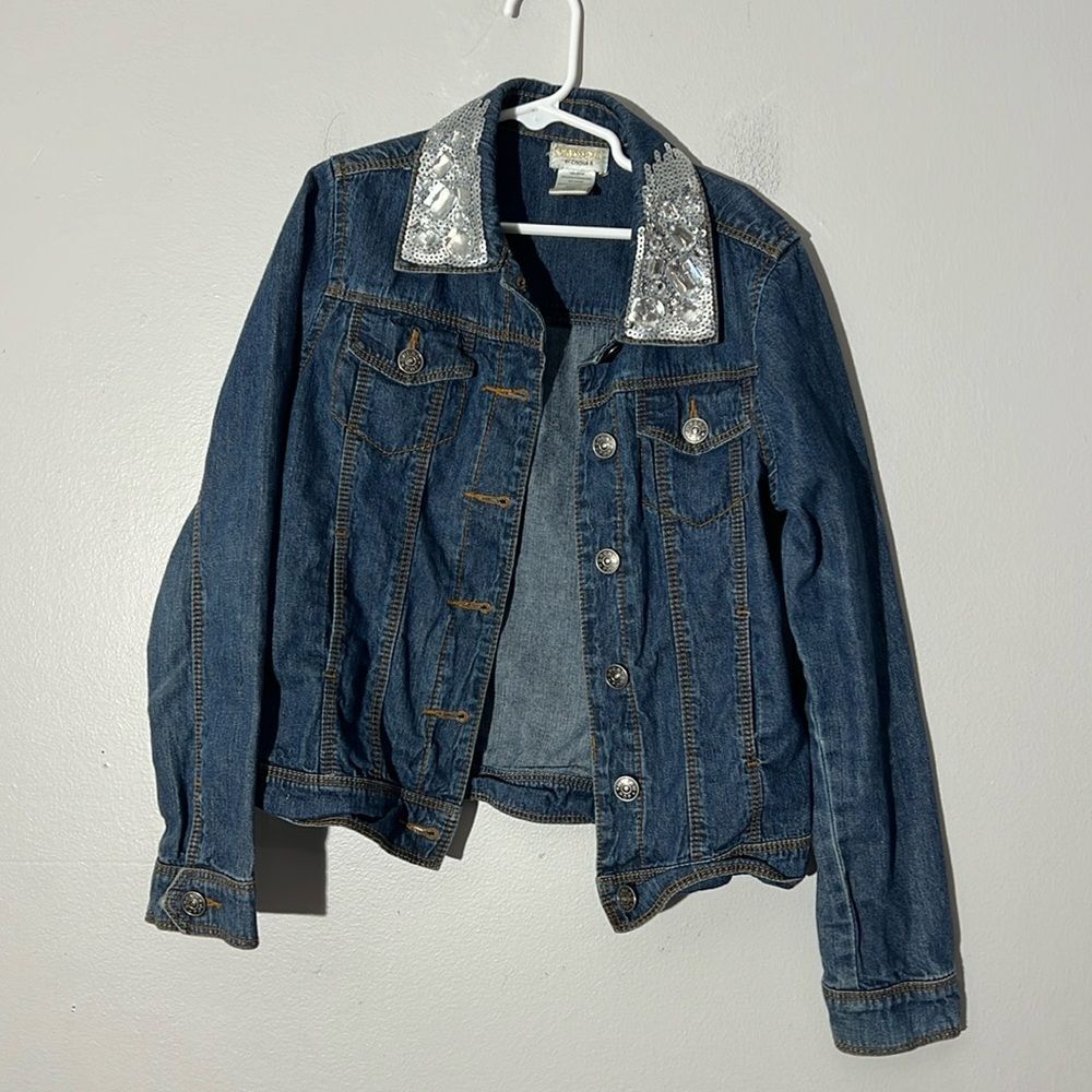 Dreampop by Cynthia R Girl's Bedazzled Collar Denim Jean Jacked Size 10/12